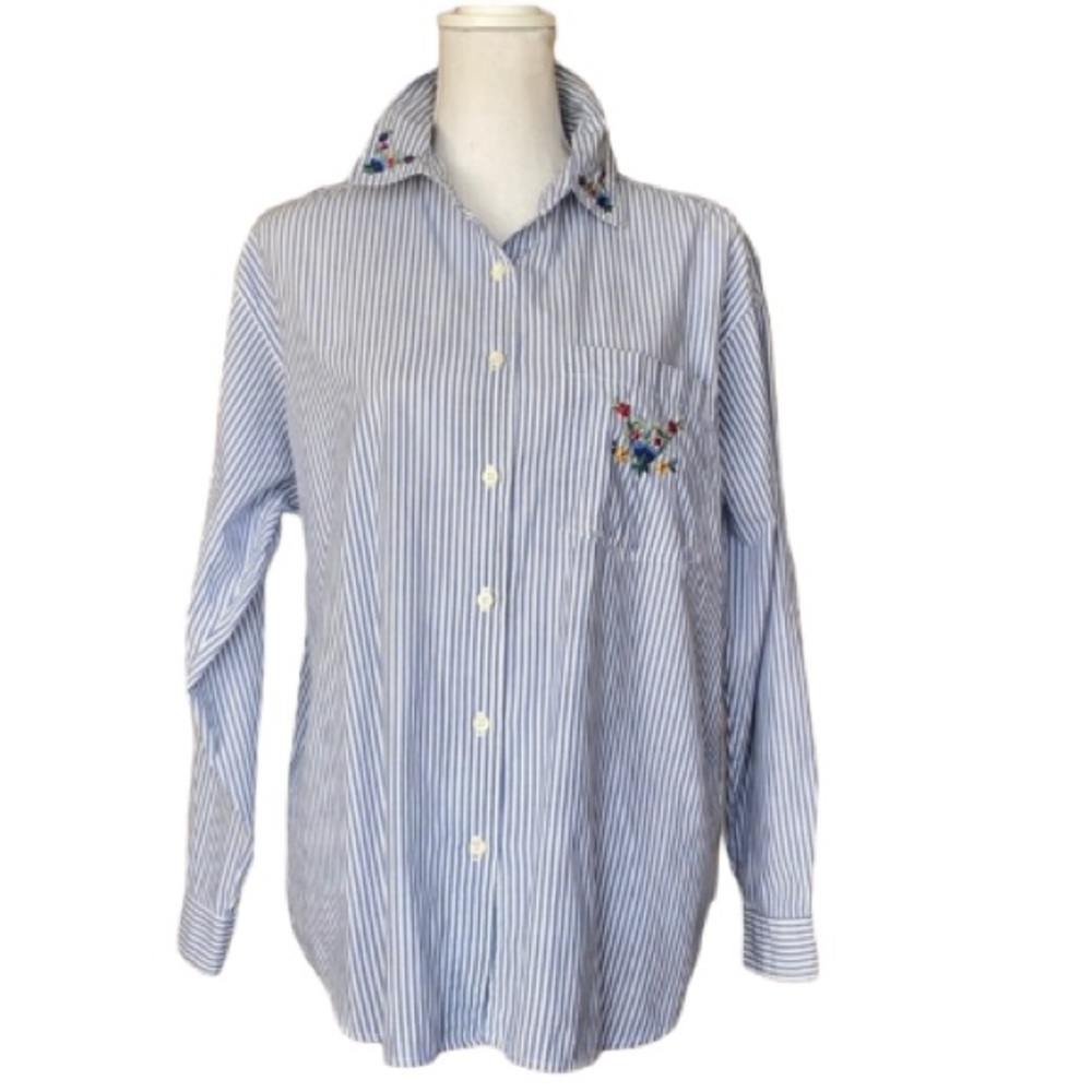 Princeton Club vintage striped embroidered button down shirt